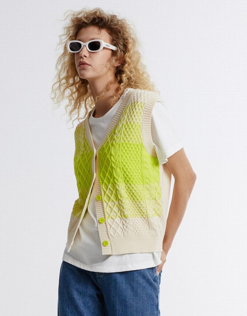 Women's Urban Revivo Ombre Sleeveless Cardigan Green White | QAO4933CL