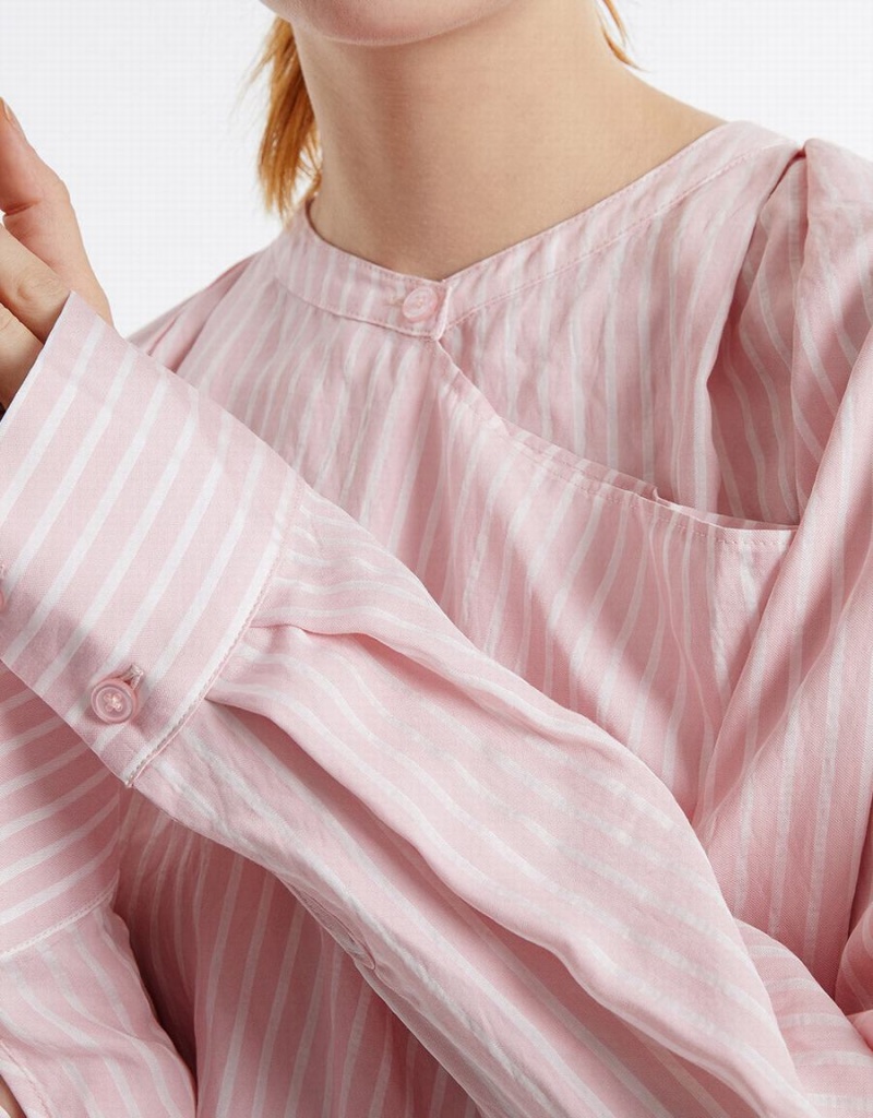 Women's Urban Revivo Oversized Striped Blouse Pink | GLE378UD