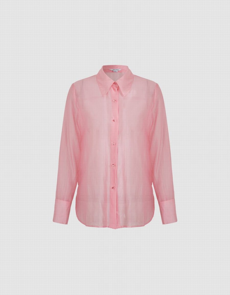 Women's Urban Revivo Patch Pocket Shirts Pink | HLN5575CT