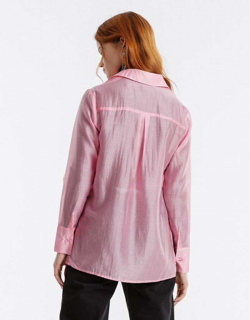 Women's Urban Revivo Patch Pocket Shirts Pink | HLN5575CT