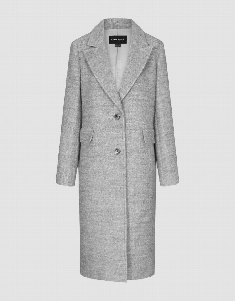 Women's Urban Revivo Peak Lapel Straight Longline Coats Grey | TQU3299DW