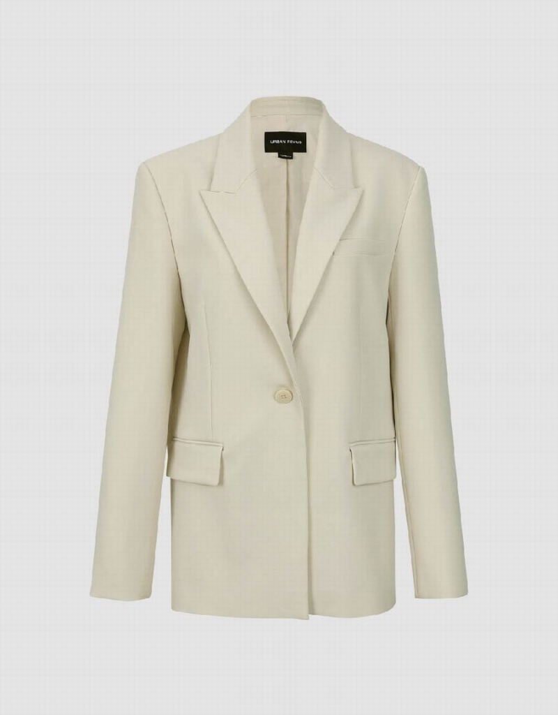 Women's Urban Revivo Peak Lapel Tailored Blazers White | YUQ6195VO