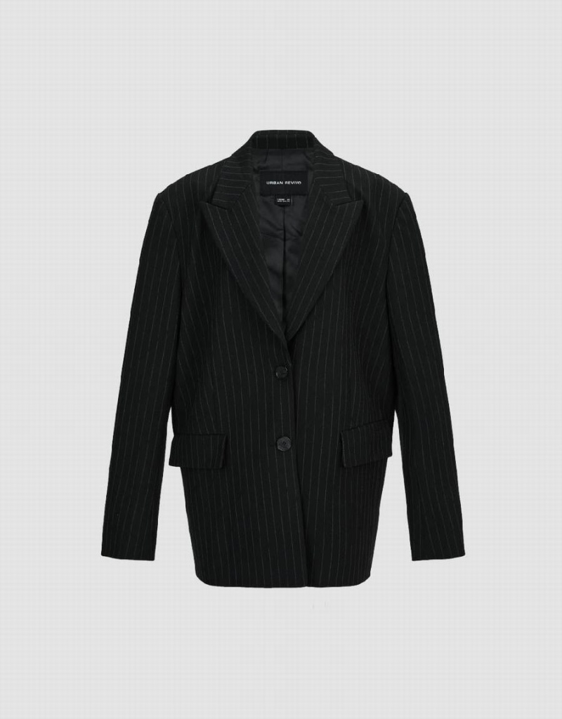 Women's Urban Revivo Peak Lapel Tailored Blazers Black | YUV261IC