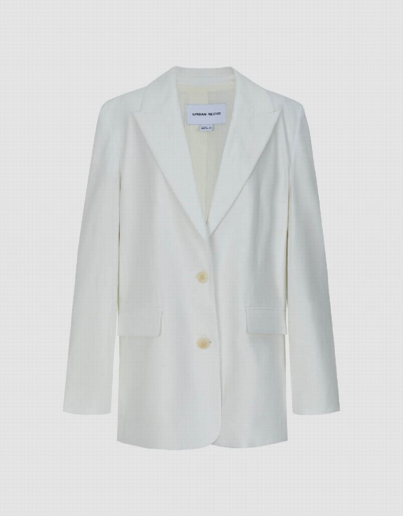 Women's Urban Revivo Peak Lapel Tailored Blazers White | ANS8311AX