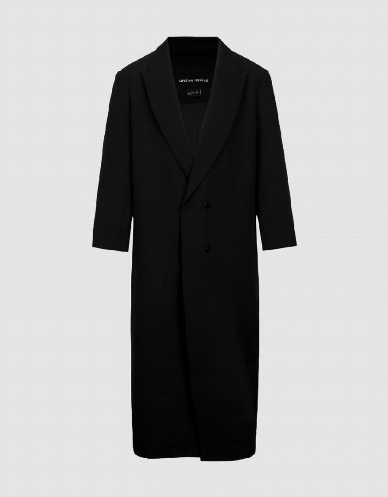 Women's Urban Revivo Peaked Lapel Long Coats Black | HIB3983FL