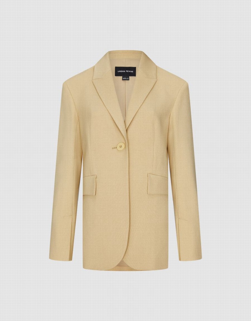 Women's Urban Revivo Peaked Lapel Straight Blazers Yellow | QIL9169HN