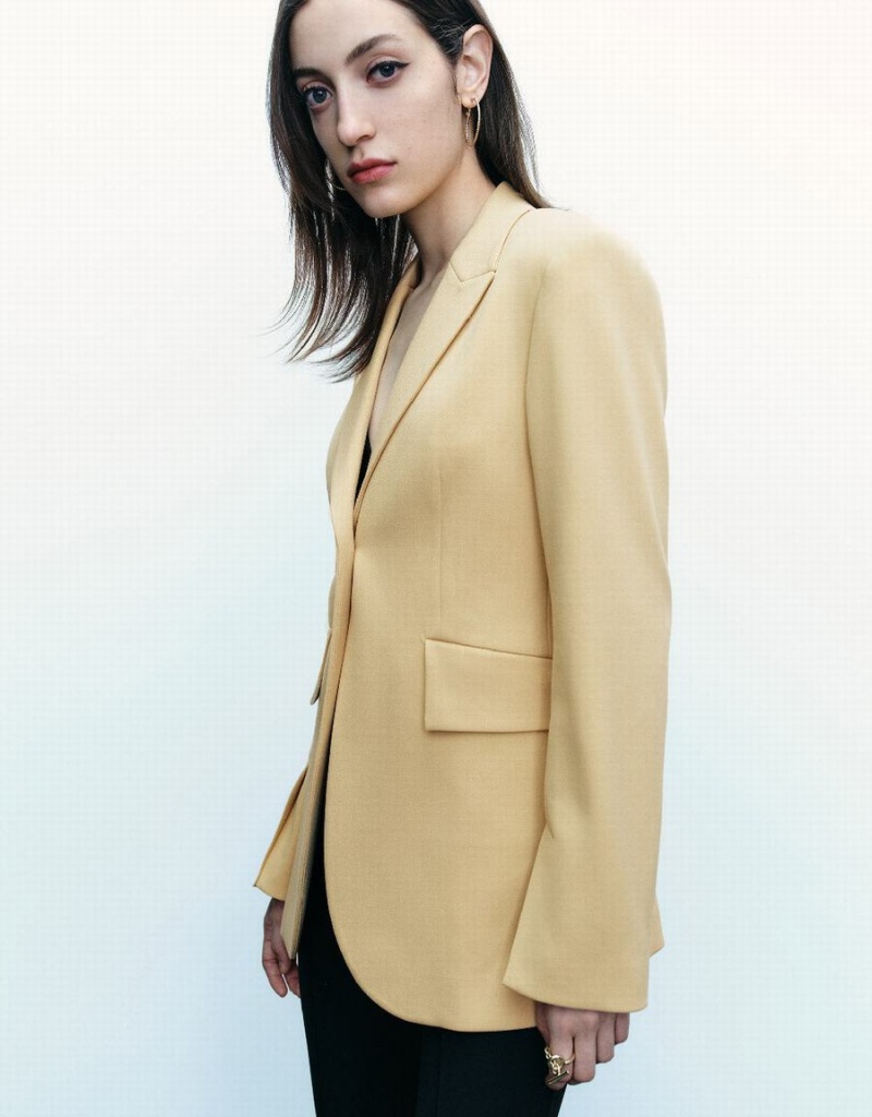 Women's Urban Revivo Peaked Lapel Straight Blazers Yellow | QIL9169HN