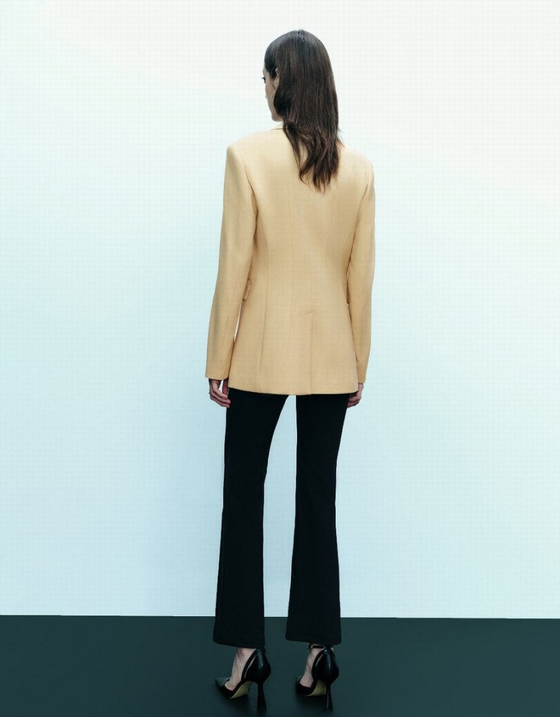 Women's Urban Revivo Peaked Lapel Straight Blazers Yellow | QIL9169HN