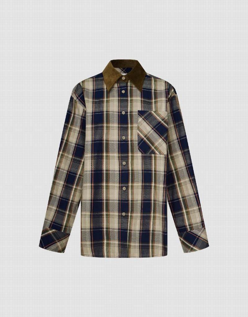 Women's Urban Revivo Plaid A-Line Shirts Brown | ZQG1756MW