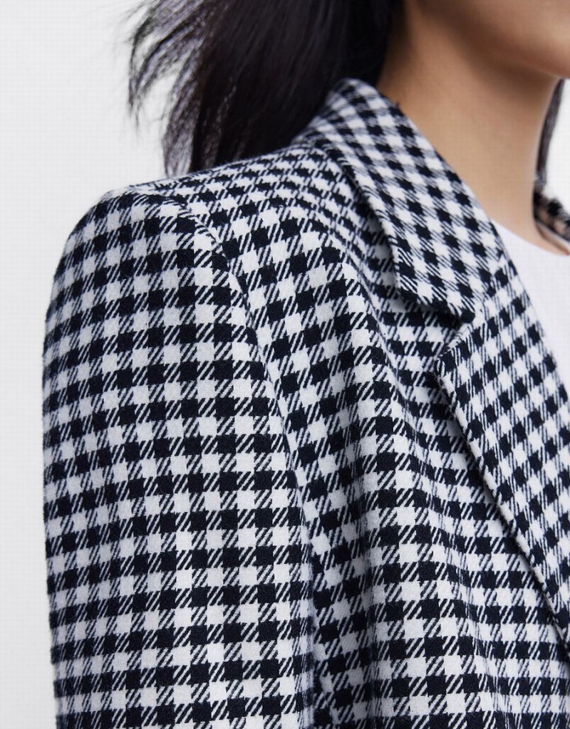 Women's Urban Revivo Plaid Double Breasted Blazers Grey | HWI295JT