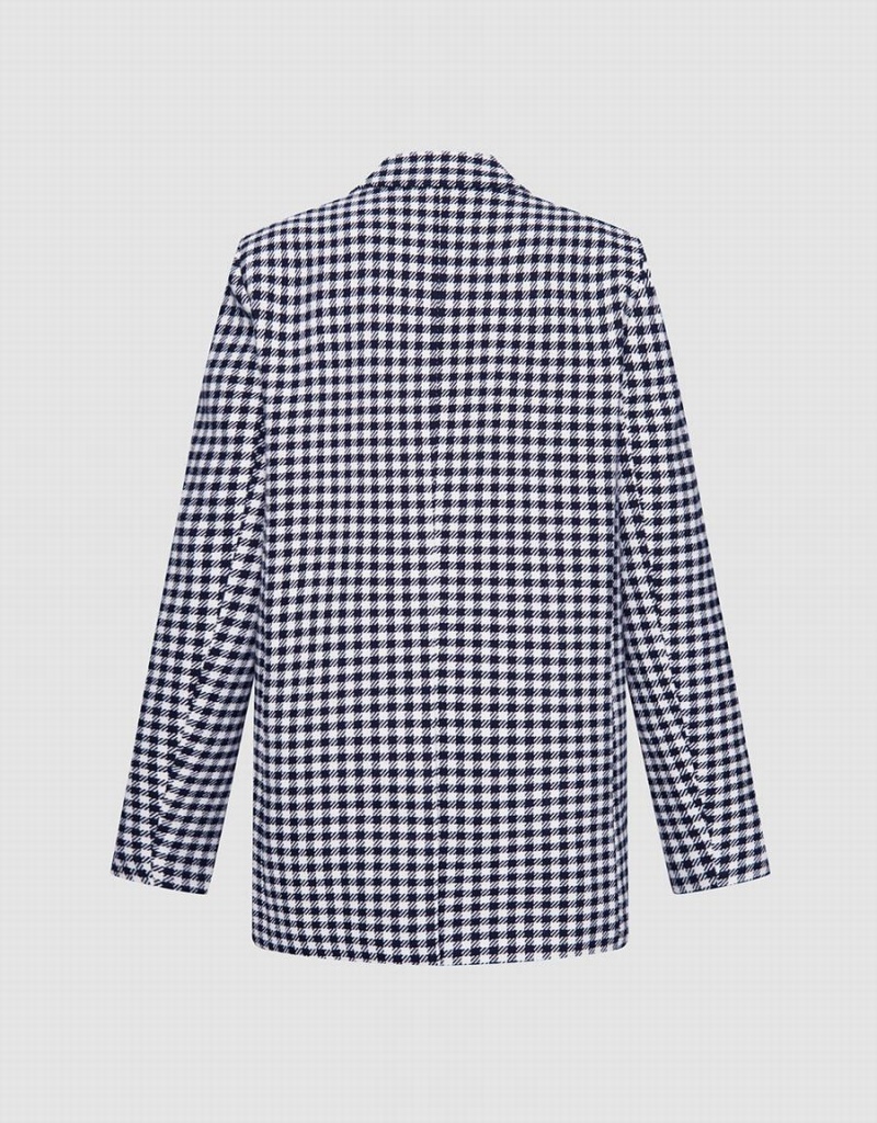 Women's Urban Revivo Plaid Double Breasted Blazers Grey | HWI295JT