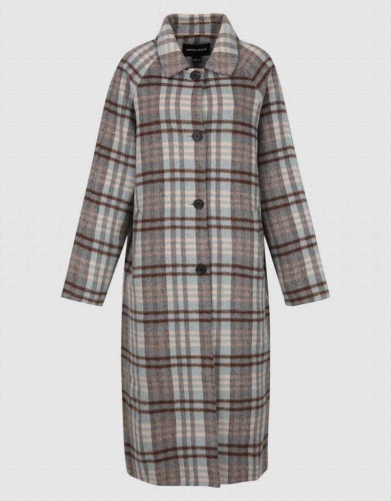 Women's Urban Revivo Plaid Straight Checkered Coats Blue | LFC78100SU