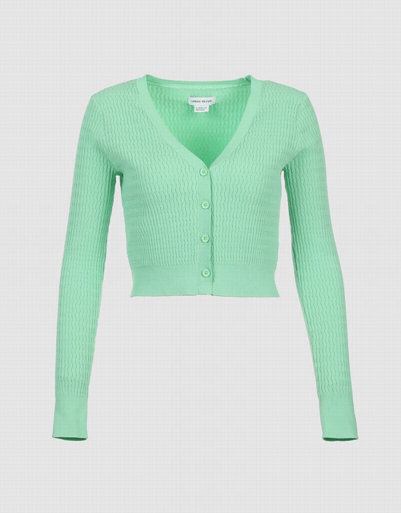 Women\'s Urban Revivo Plain Button Up Cardigan Green | USL3474YA