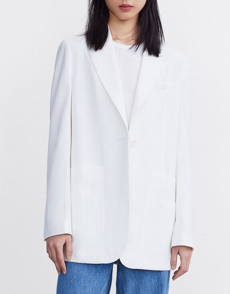 Women's Urban Revivo Plain Single Breasted Blazers White | LPP5886ET