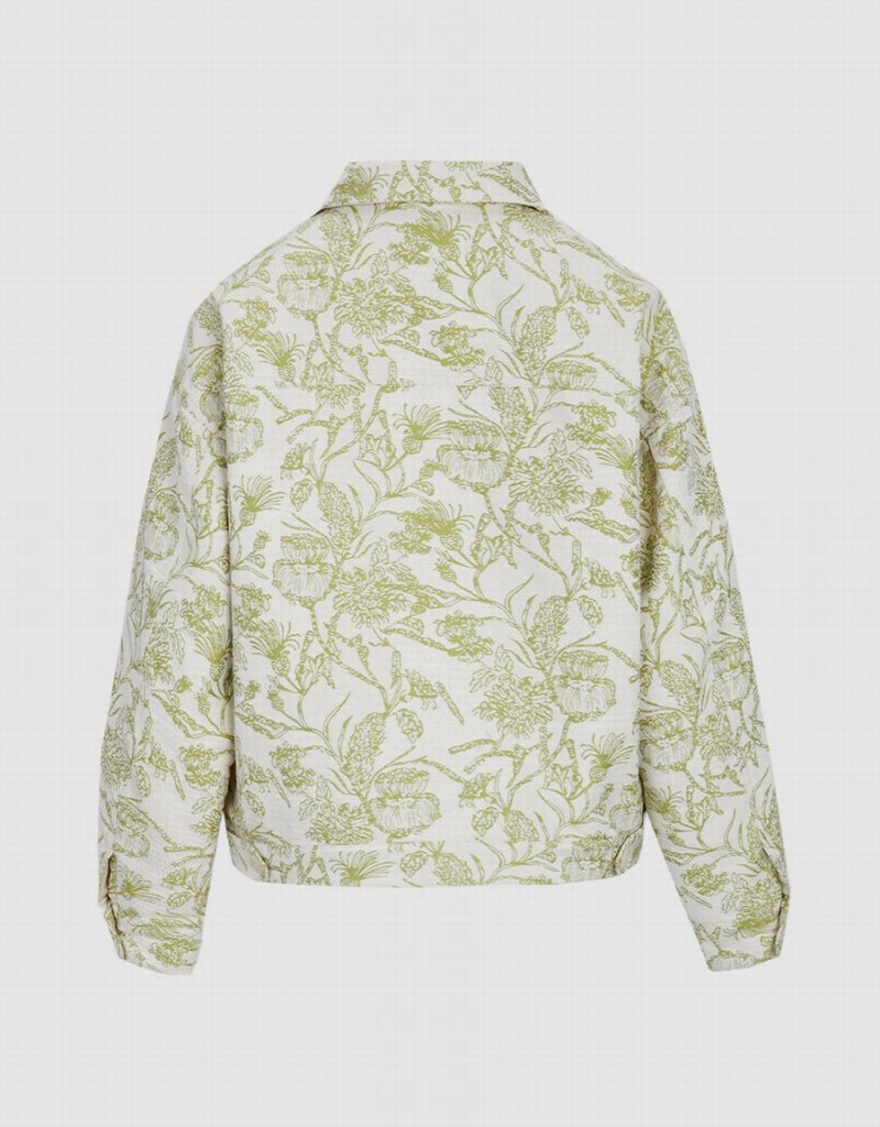 Women's Urban Revivo Plant Print Button Up Jackets Green | ZUD1326CI