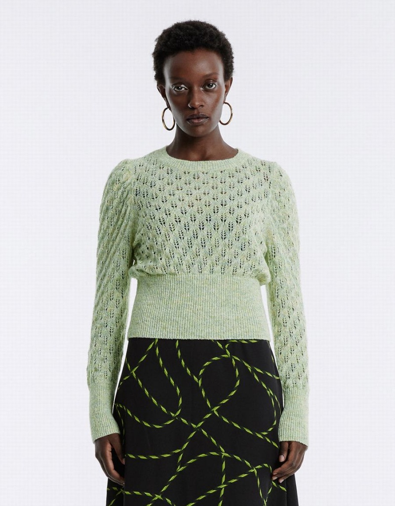 Women's Urban Revivo Pointelle Sweaters Green | WGB3066RG