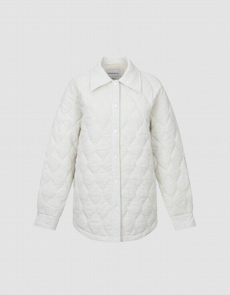 Women's Urban Revivo Press Buttoned Embossed Padded Coats White | QMY9488HU