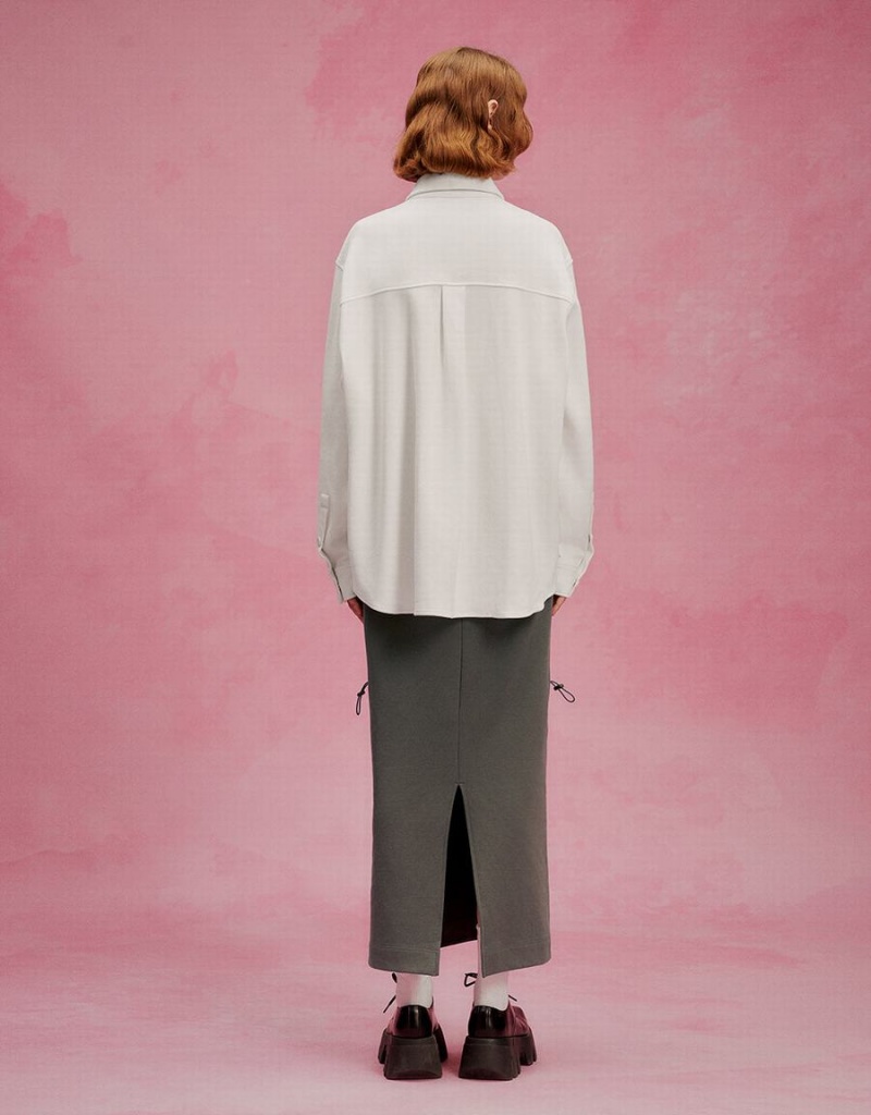 Women's Urban Revivo Press Buttoned Oversized Shirts White | FAK5311MV