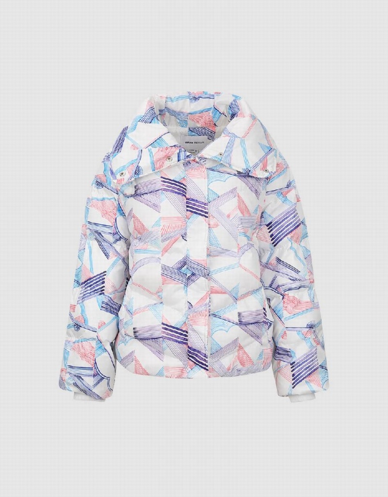 Women's Urban Revivo Printed Stand Collar Padded Coats Purple Multicolor | CTT4418UL