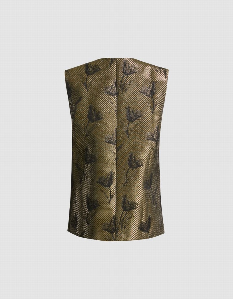 Women's Urban Revivo Printed Vest Gold | QUP6475UR