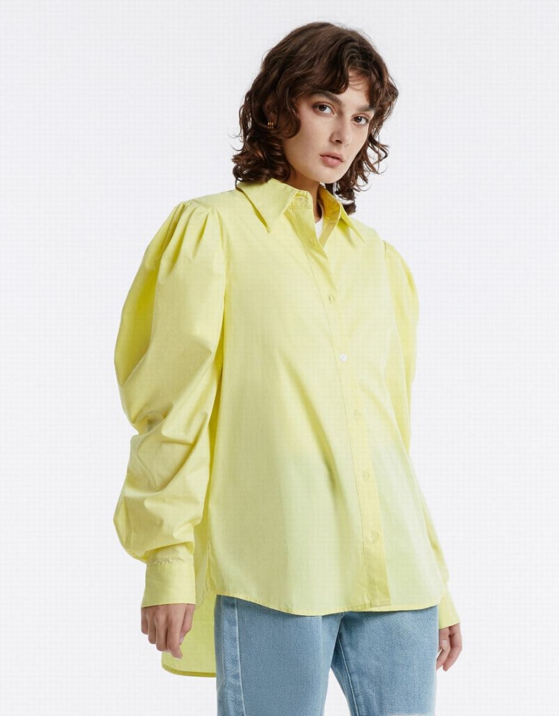 Women's Urban Revivo Puff Sleeve Shirts Green | QSN8625GH