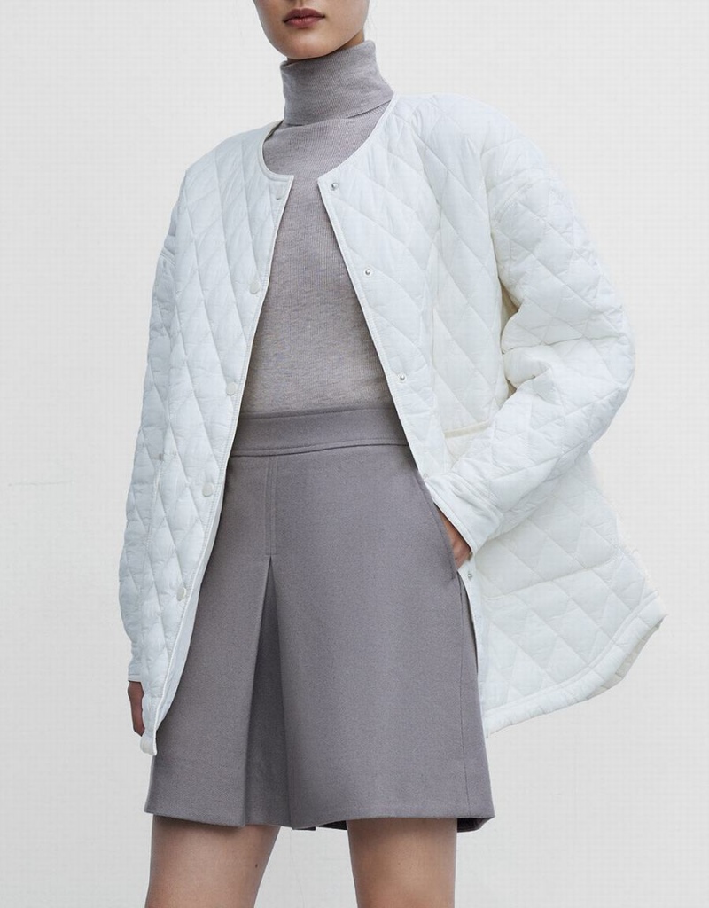 Women's Urban Revivo Quilted Statement Collar Winter Coats White | BYG4843DO