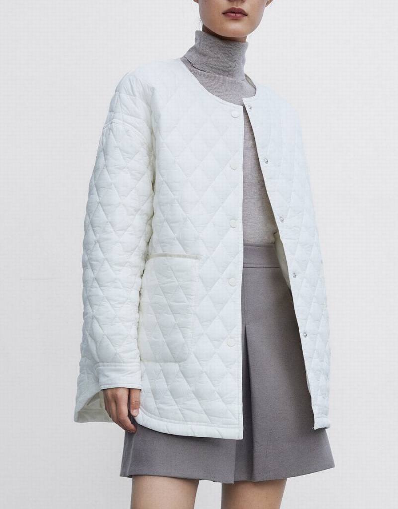 Women's Urban Revivo Quilted Statement Collar Winter Coats White | BYG4843DO