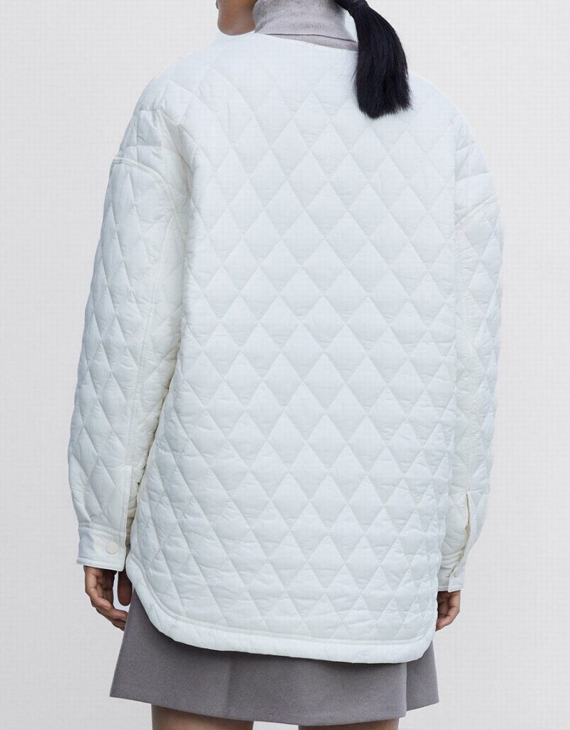 Women's Urban Revivo Quilted Statement Collar Winter Coats White | BYG4843DO