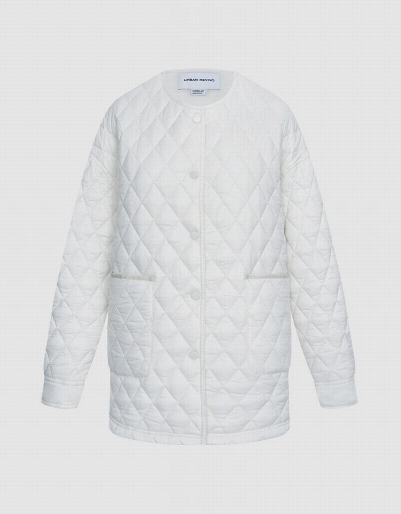 Women\'s Urban Revivo Quilted Statement Collar Winter Coats White | BYG4843DO