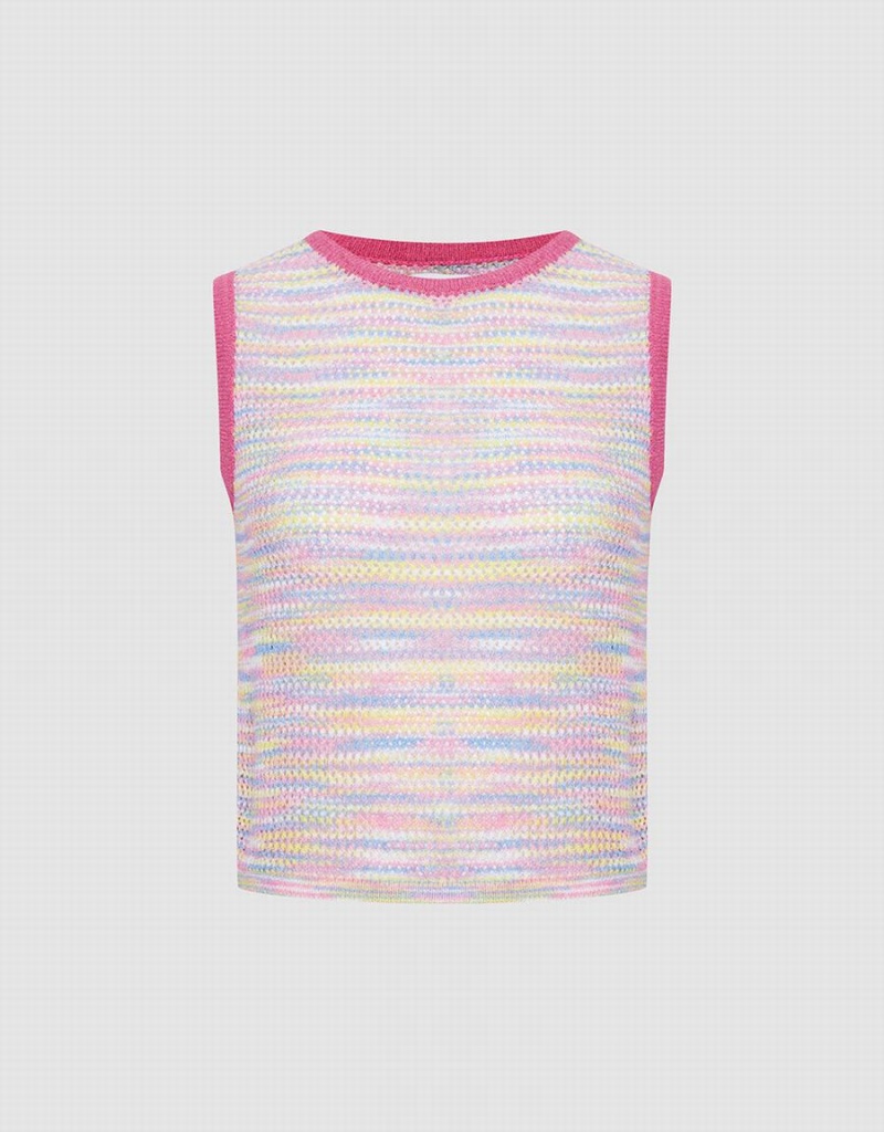 Women\'s Urban Revivo Rainbow Knitted Tank Top Pink Multicolor | GYP4669ZK