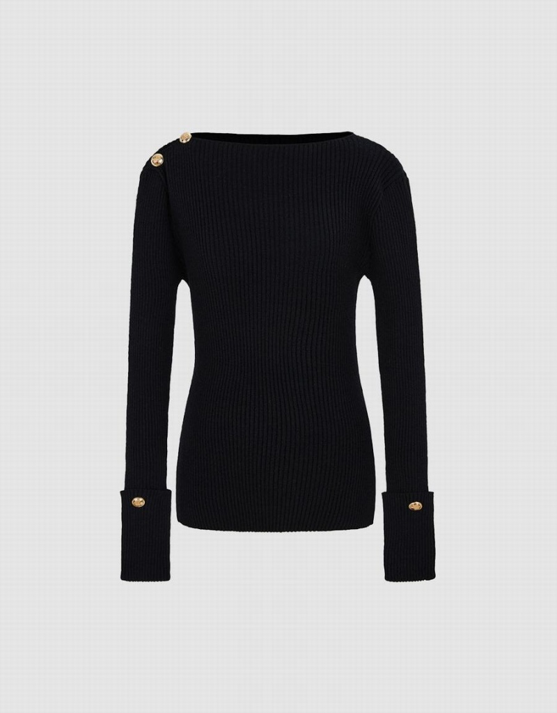 Women's Urban Revivo Rib Knit Sweaters Black | PYA3067TH