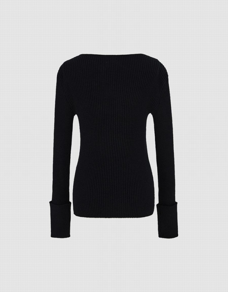 Women's Urban Revivo Rib Knit Sweaters Black | PYA3067TH