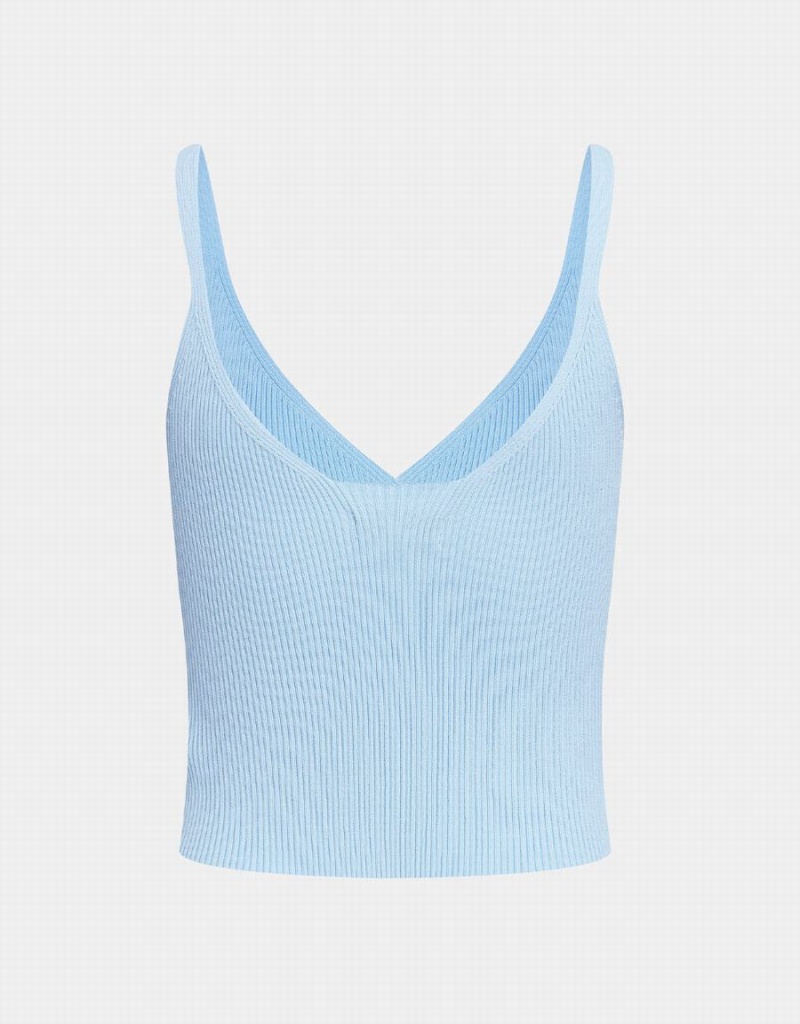 Women's Urban Revivo Ribbed Knit V Neck Cami Tank Top Light Blue | SQM8046FU