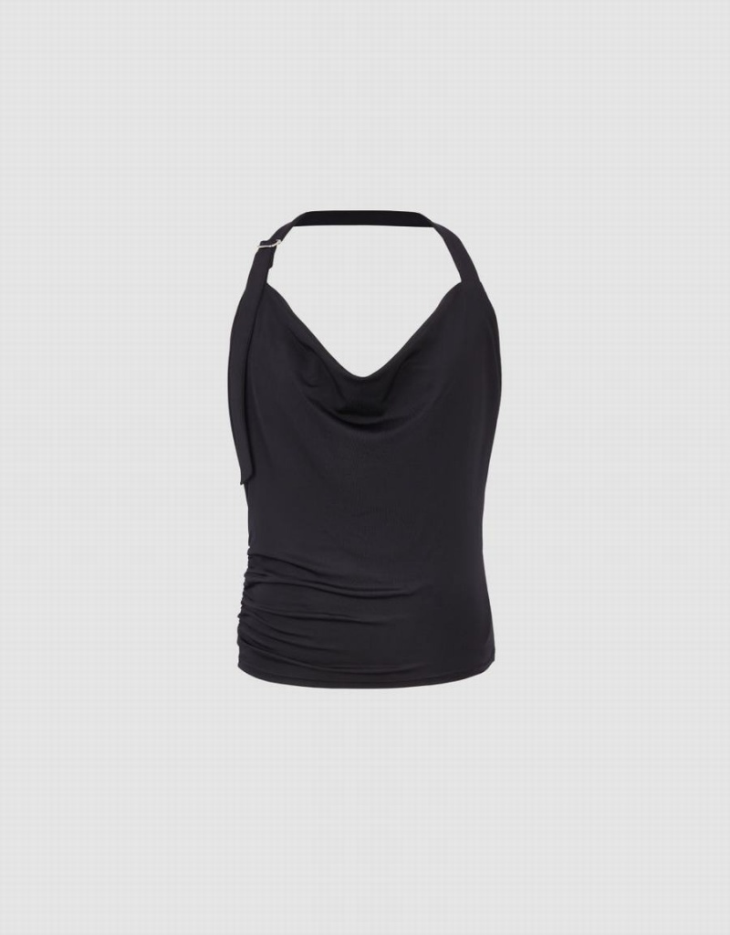 Women's Urban Revivo Ruched Cowl Neck Tank Top Black | VTW7011FQ