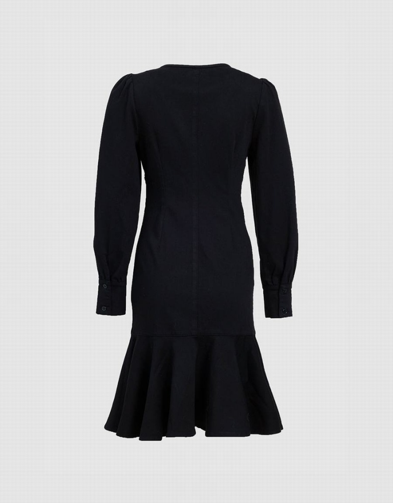 Women's Urban Revivo Ruffle Denim Dress Black | SJM4632RI