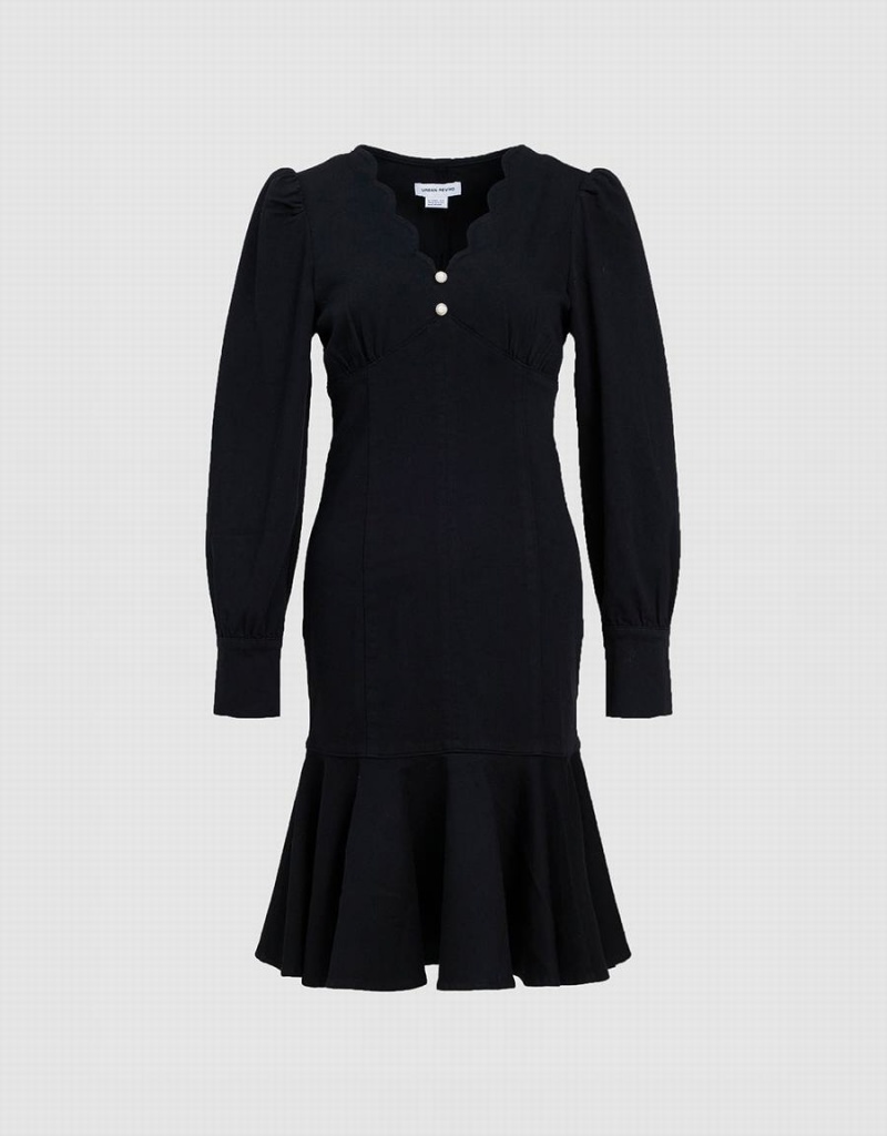 Women's Urban Revivo Ruffle Denim Dress Black | SJM4632RI