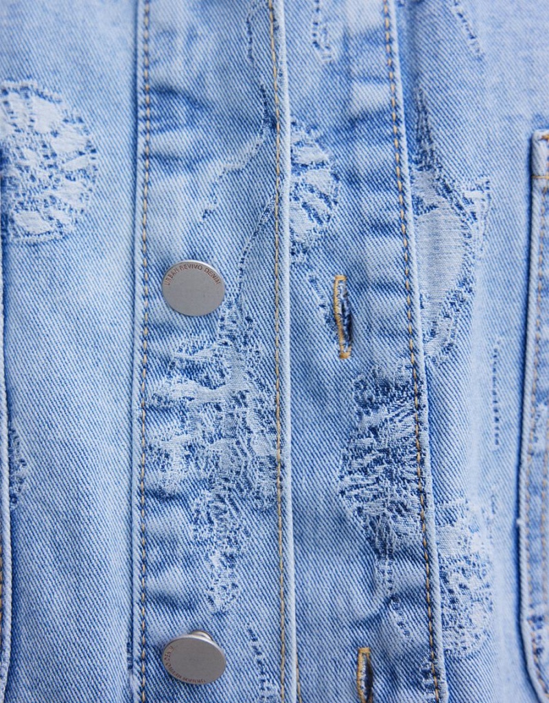 Women's Urban Revivo Seashell Patched Pocket Denim Shirts Blue | ORA4752TL