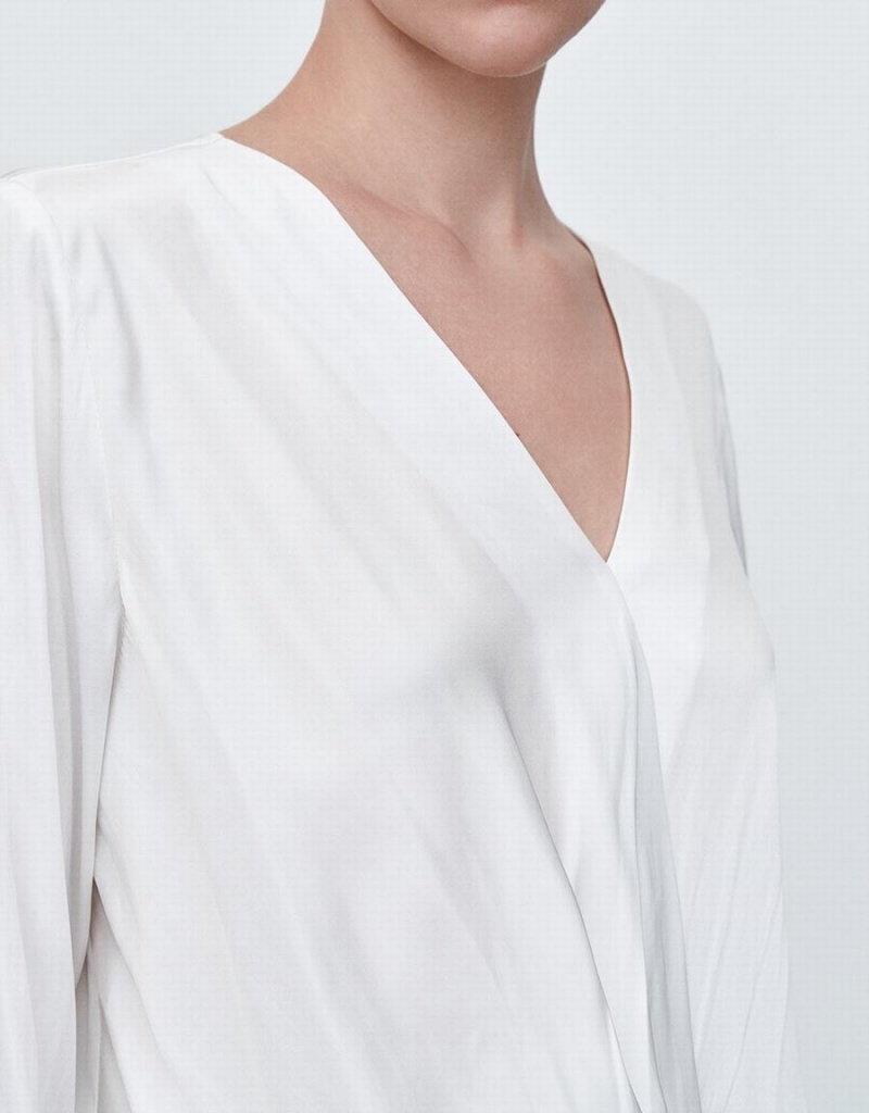 Women's Urban Revivo Silk Effect Wrap Blouse White | MPK2629XF