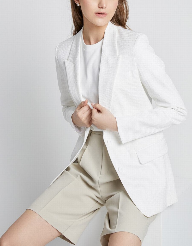 Women's Urban Revivo Single Breasted Blazers White | RFF55MP