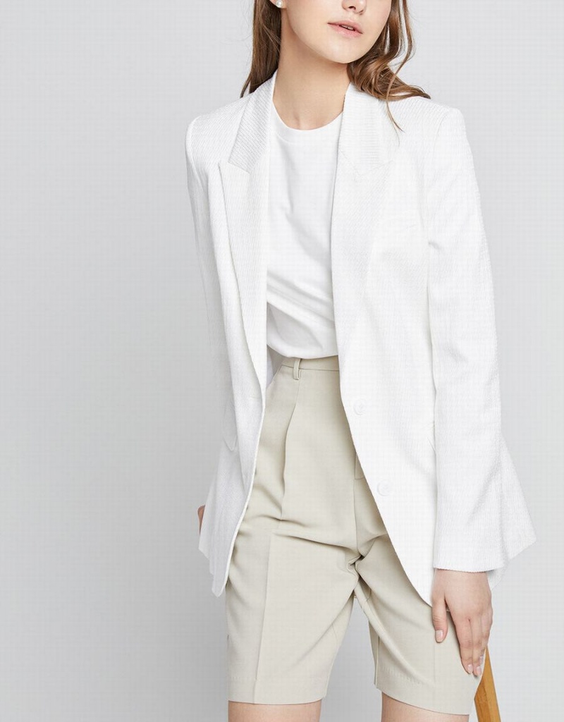 Women's Urban Revivo Single Breasted Blazers White | RFF55MP