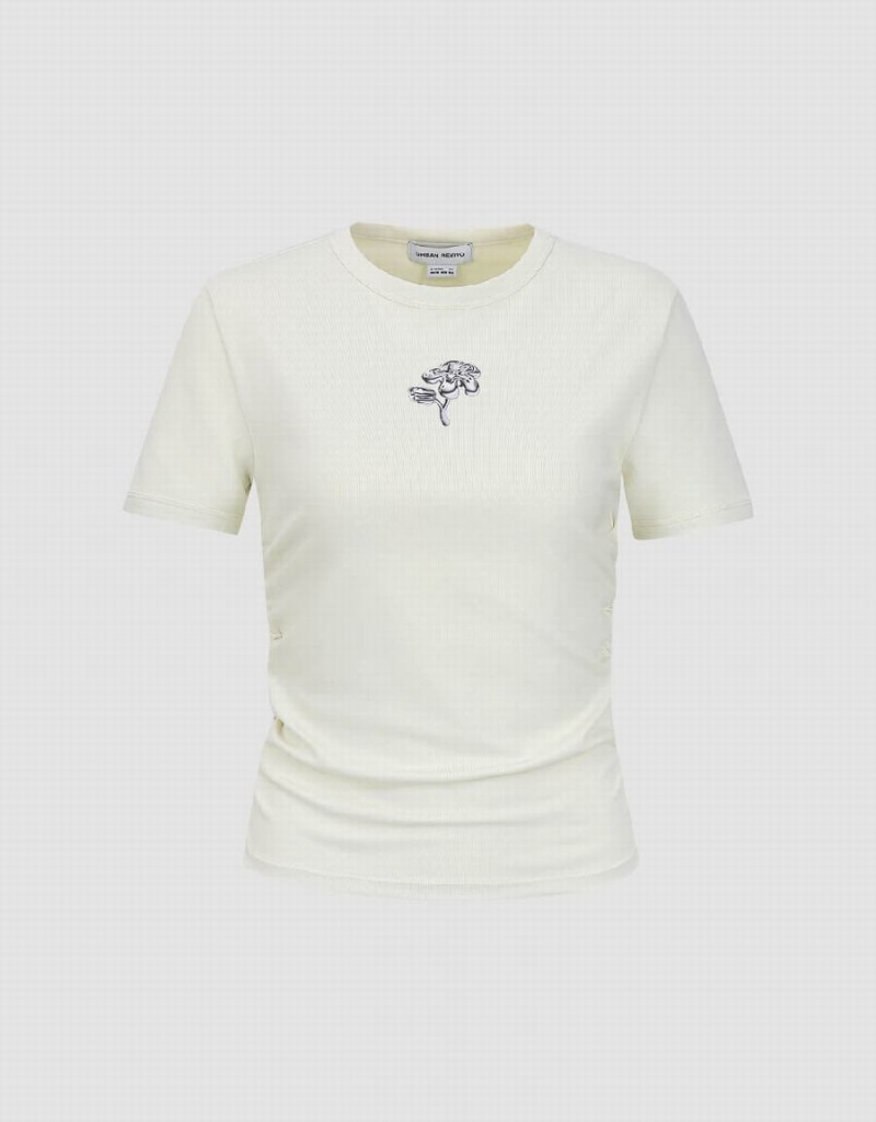 Women's Urban Revivo Skinny Crew Neck T Shirts White | RWI5632AR