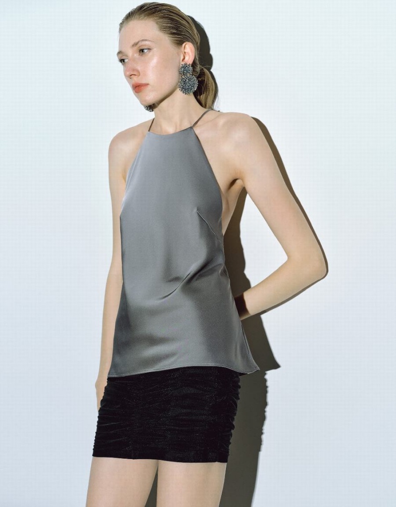 Women's Urban Revivo Sleeveless Crew Neck Overhead Blouse Grey | GNO4926UB