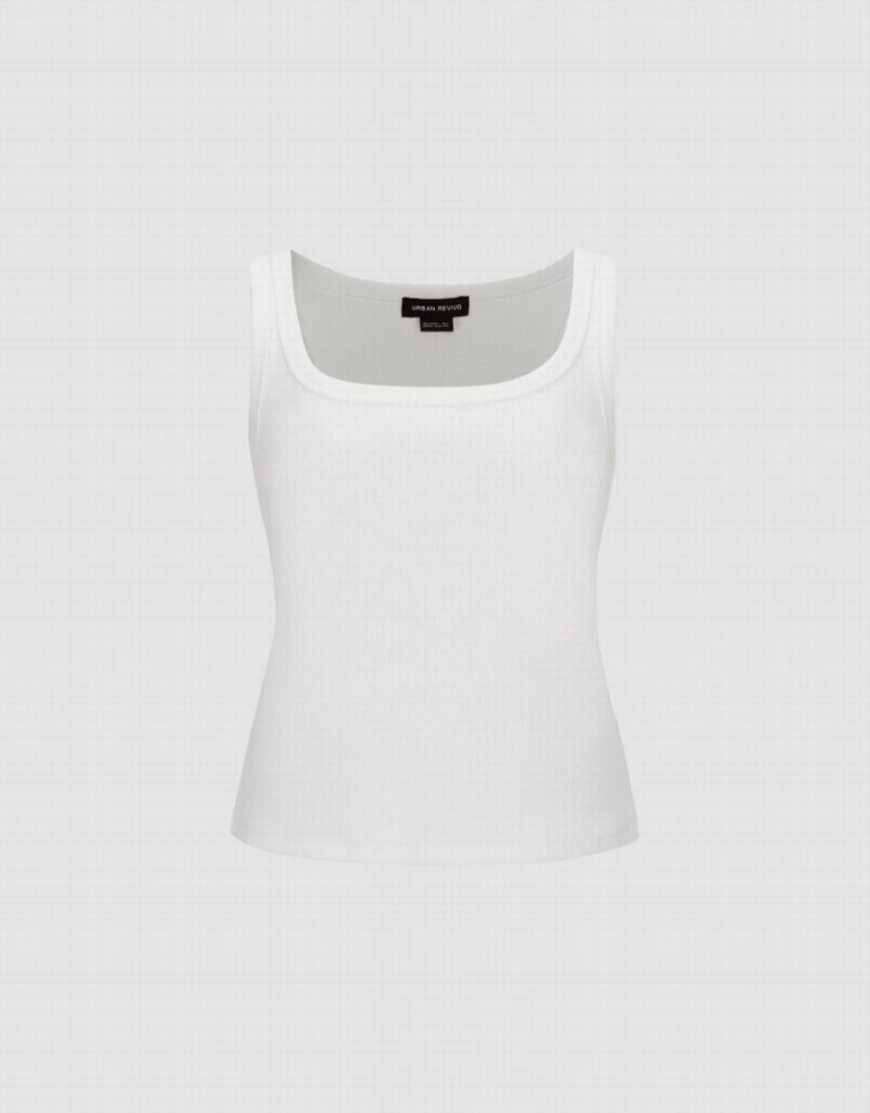 Women's Urban Revivo Sleeveless Crew Neck Skinny T Shirts White | TSL4262EL