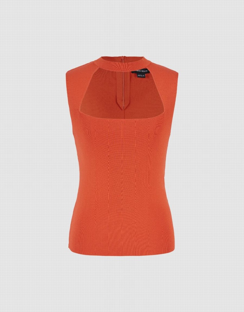 Women's Urban Revivo Sleeveless Keyhole Neck Knitted Cardigan Orange | IZK7591BB