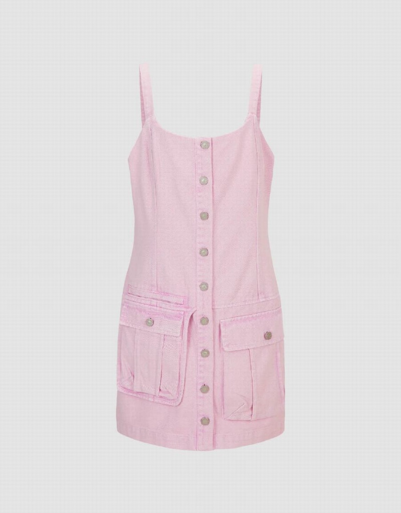 Women's Urban Revivo Sleeveless Mini Denim Dress Pink | KHH958UJ