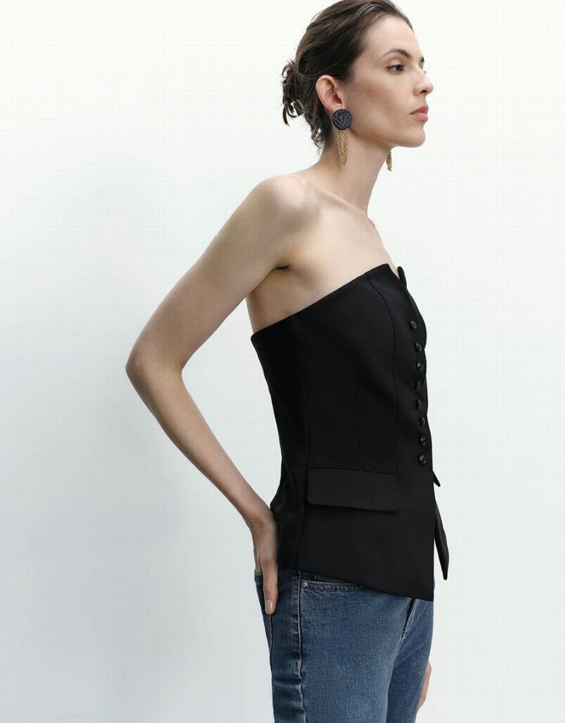 Women's Urban Revivo Sleeveless Off-Shoulder Overhead Blouse Black | VVM8310UK