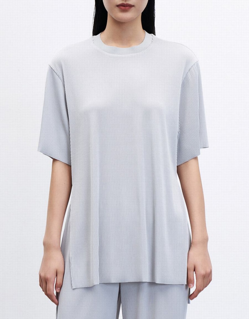 Women's Urban Revivo Slit Hem Textured T Shirts Light Grey | YHB5716WK