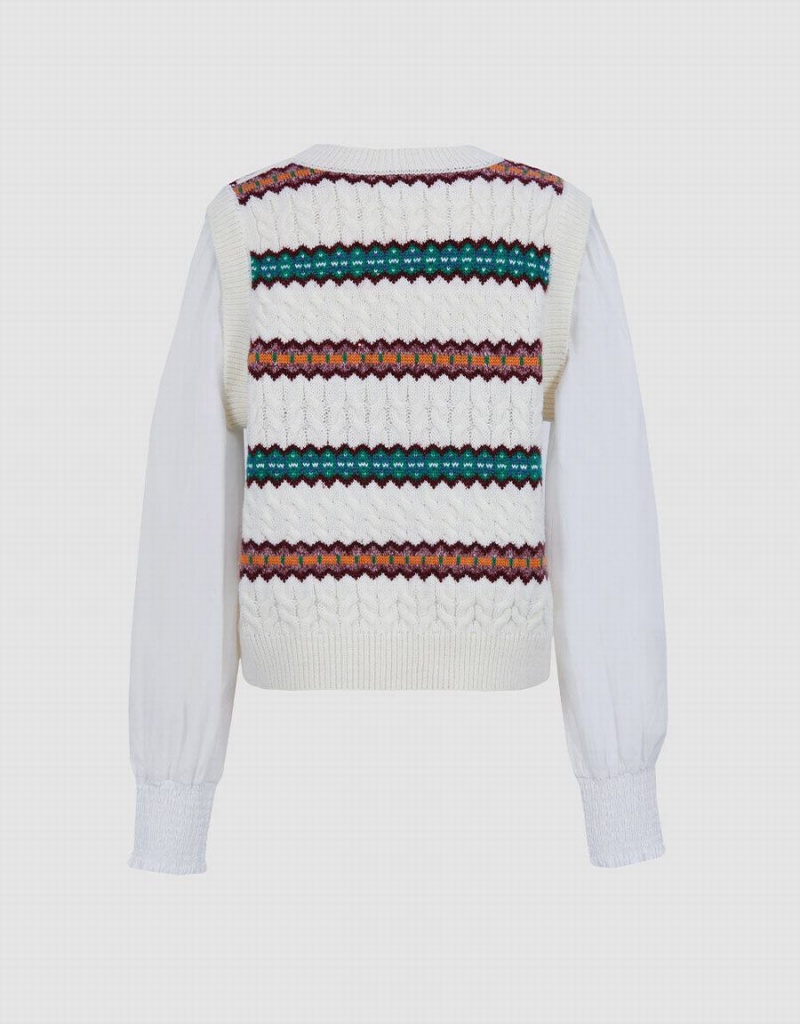 Women's Urban Revivo Spliced Striped Knitted Top Cardigan White | KVJ3112RN