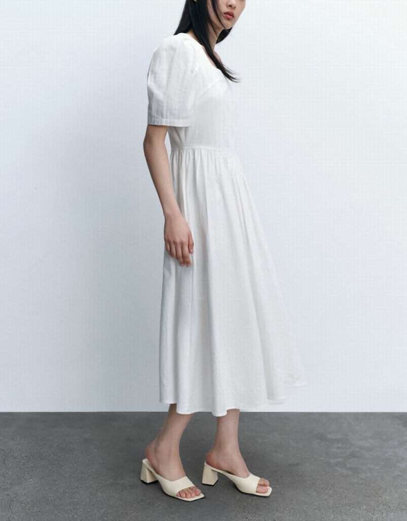 Women's Urban Revivo Square-Cut Collar A-Line Dress White | XVR5356YN