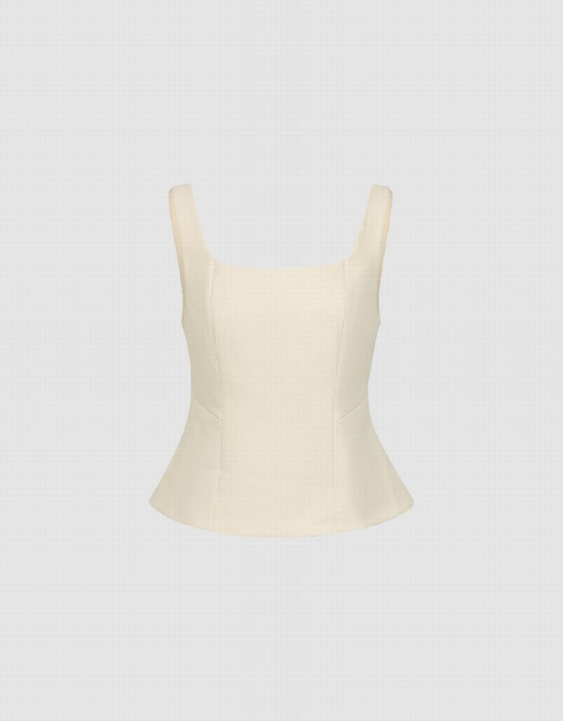 Women's Urban Revivo Square-cut Collar Cami Tank Top White | KZM5071YR